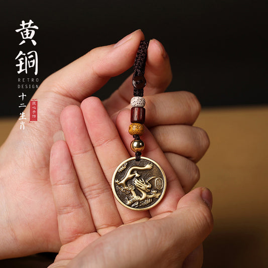 Brass Zodiac Keychain Zodiac Year Copper Pendant Car Hanging Ornament Gift