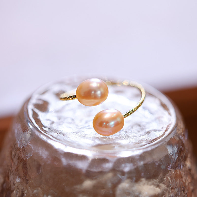 French Elegant Natural Freshwater Pearl Ring for Women Three-Color Pearl Adjustable Index Finger Ring Light Luxury Gentle Style