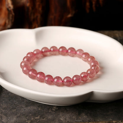 Custom Natural Strawberry Quartz Bracelet for Women Pigeon Blood Red Quartz DIY Pink crystal peach blossom beads