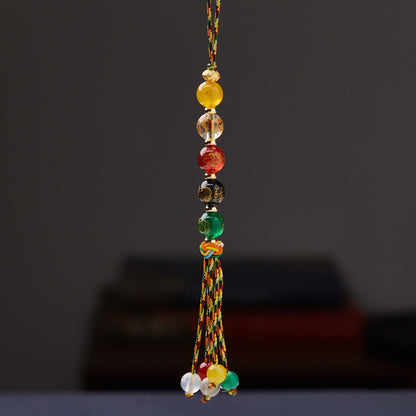 Original Design Natural Agate Crystal Five-Way God of Wealth Phone Chain Temple Cultural and Creative Keychain Car Pendant