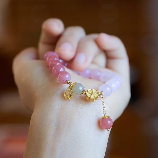 Natural Gradient Salt Source Agate Bracelet for Women Ten Miles Peach Blossom High-end Sense National Style Bracelet Gift