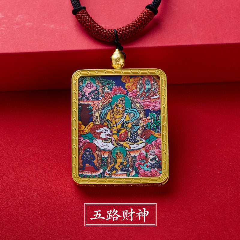 Tibetan Style Zakiram Zodiac Birth Year Buddha Hand-Painted Thangka Gawu Box Pendant Necklace for Men and Women Past Life and Current Life
