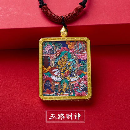 Tibetan Style Zakiram Zodiac Birth Year Buddha Hand-Painted Thangka Gawu Box Pendant Necklace for Men and Women Past Life and Current Life