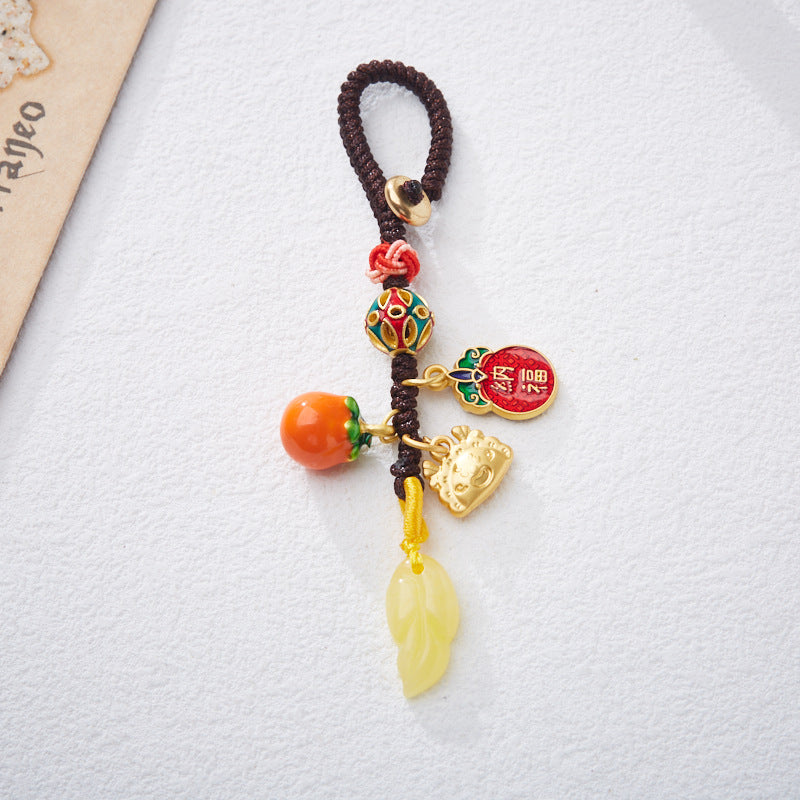Temple Cultural and Creative Keychain One Leaf Brings Wealth Second Generation Amber Leaf Design Key Pendant Gift
