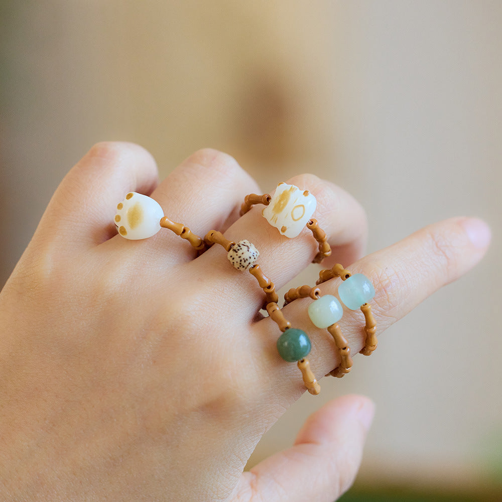 New Chinese Style Natural Hetian Jade Ring for Women Walnut Bamboo Knot Tail Ring Hanfu Chinese Style Accessories
