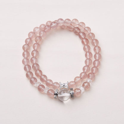 Erdbeerquarz-Armband für Frauen, schmales weißes Quarz-Doppelkreis-Armband, hochwertiger Kristall