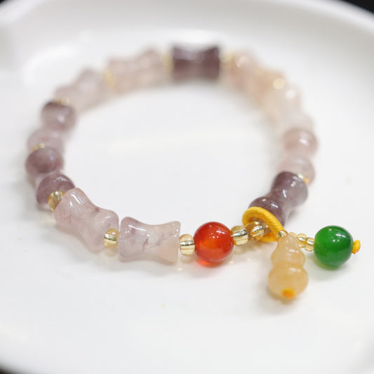 Natural Xinjiang Golden Silk Jade Bracelet for Women, High-Quality Gourd Single Circle Bracelet, Yadan Gobi Jade Ethnic Style Gift