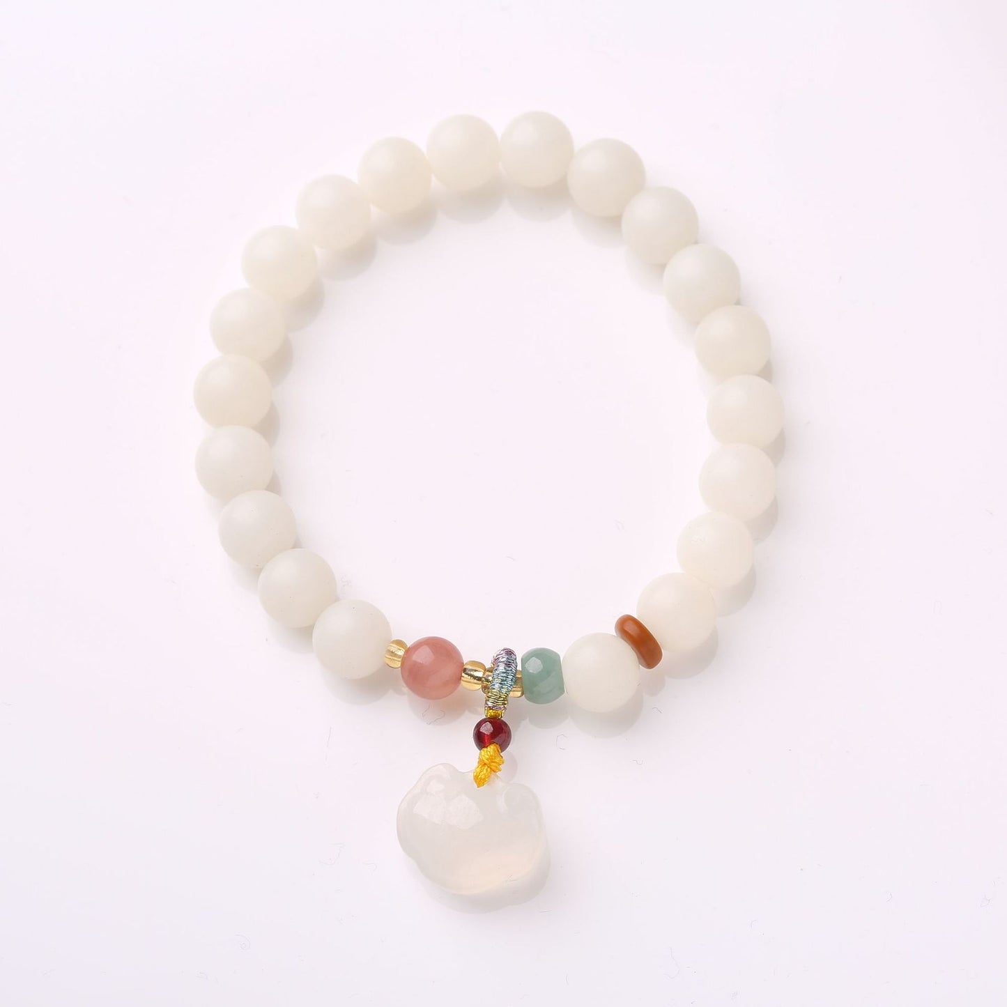 Natural Hainan White Jade Bodhi Bracelet Good Luck Peach Peace Buckle DIY Design Bracelet