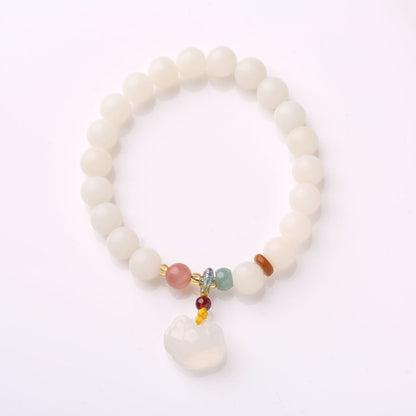 Natural Hainan White Jade Bodhi Bracelet Good Luck Peach Peace Buckle DIY Design Bracelet