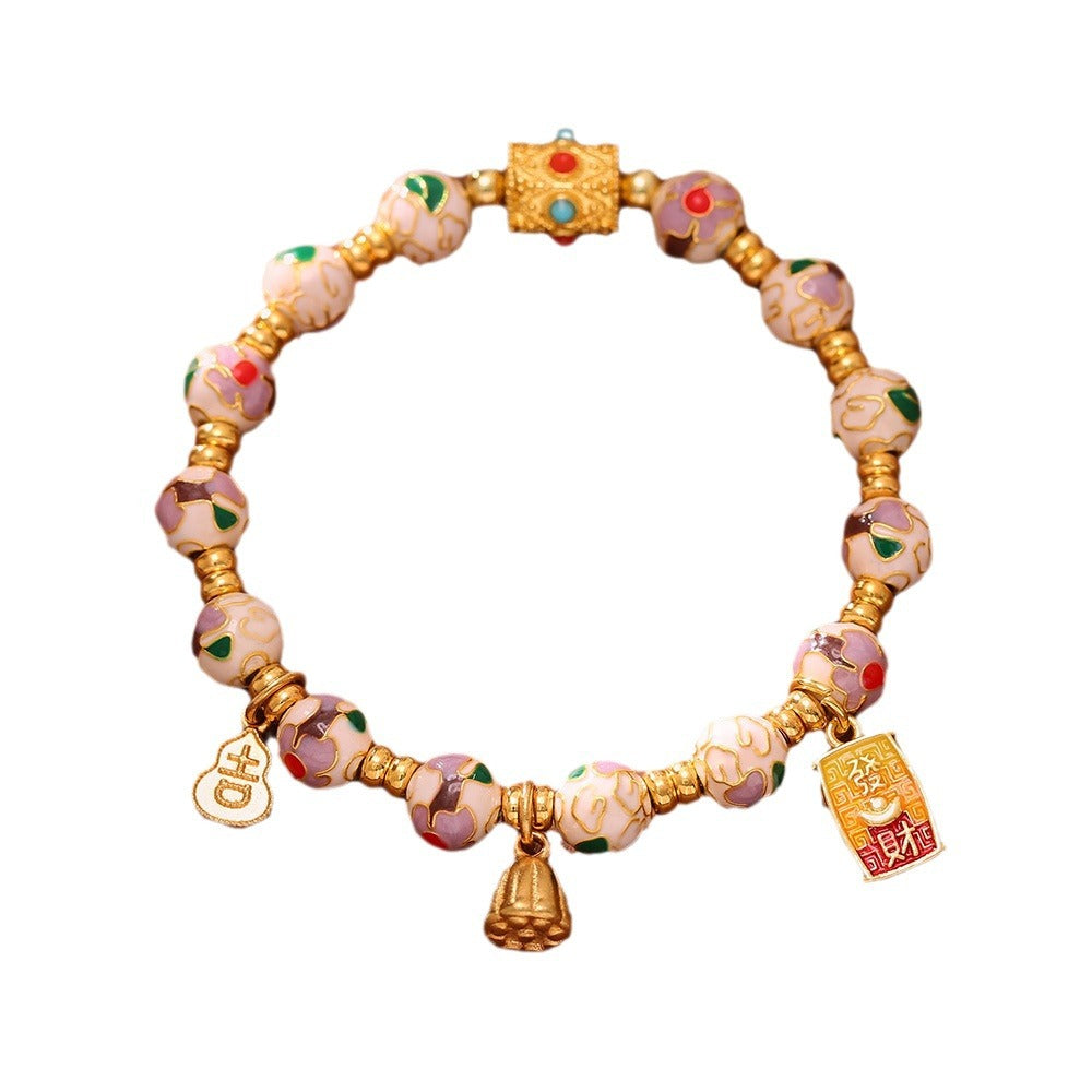 Beijing Yongxiang Floral Bracelet for Women Cloisonné Filigree Enamel Floral Beaded Bracelet Wishes Come True Beaded Bracelet