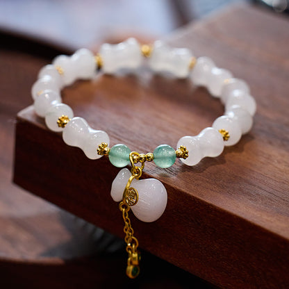Natural Tianshan Jade Bamboo Knot Bracelet for Women Wallet Drum Money Bag Golden Silk Jade High-end Feel Bestie Bracelet Gift