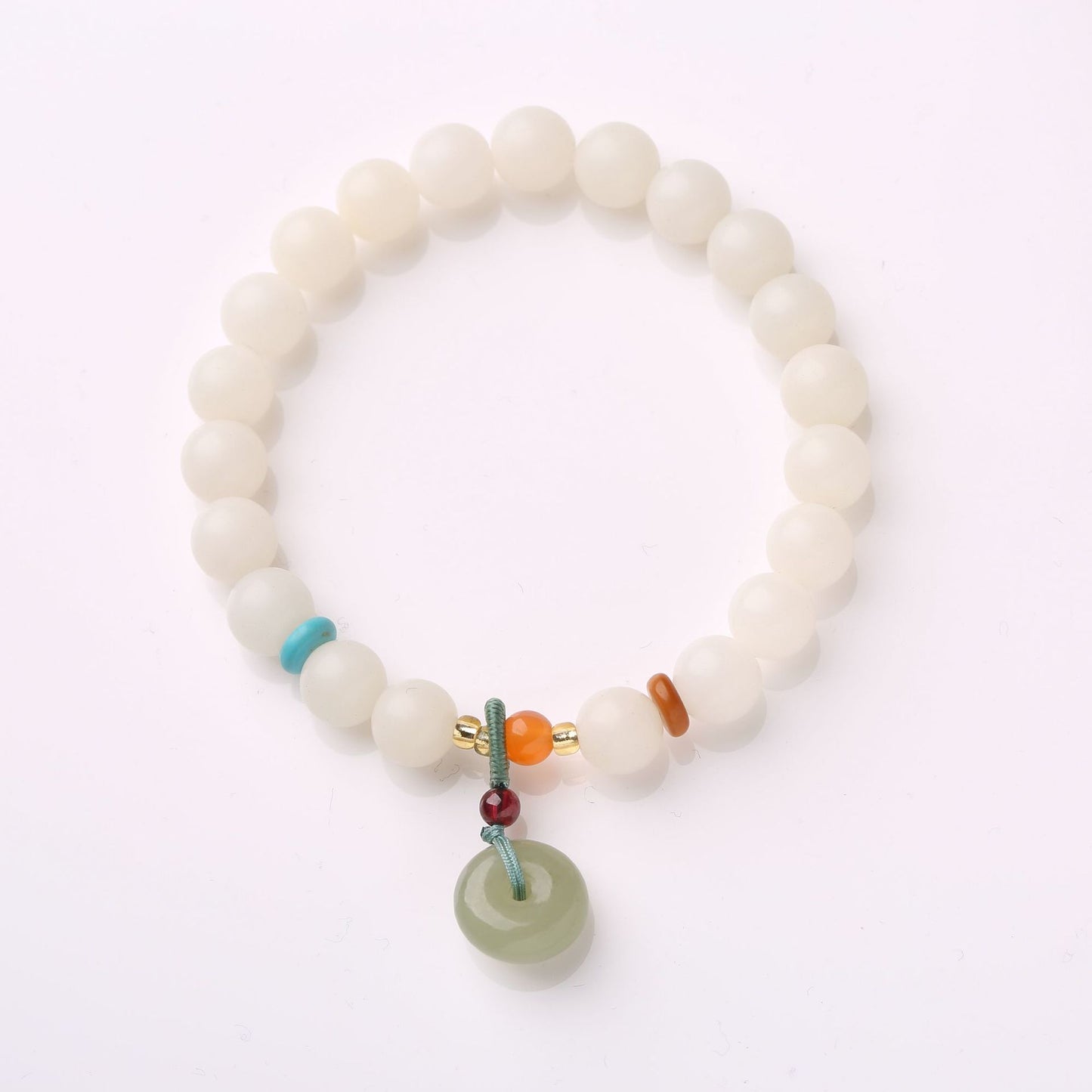 Natural Hainan White Jade Bodhi Bracelet Good Luck Peach Peace Buckle DIY Design Bracelet
