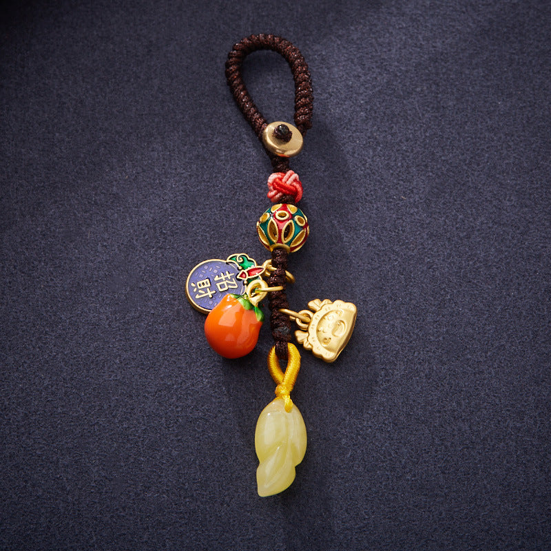 Temple Cultural and Creative Keychain One Leaf Brings Wealth Second Generation Amber Leaf Design Key Pendant Gift