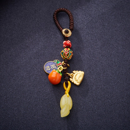Temple Cultural and Creative Keychain One Leaf Brings Wealth Second Generation Amber Leaf Design Key Pendant Gift