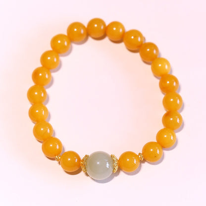 Natürliches gelbes Hühnerfett-Bienenwachs-Perlenarmband, weibliches Bernstein-Hetian-Jade-Einzelring-Armband, Retro-Chinoiserie