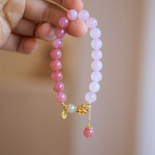 Natural Gradient Salt Source Agate Bracelet for Women Ten Miles Peach Blossom High-end Sense National Style Bracelet Gift