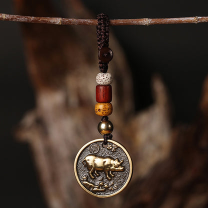Brass Zodiac Keychain Zodiac Year Copper Pendant Car Hanging Ornament Gift