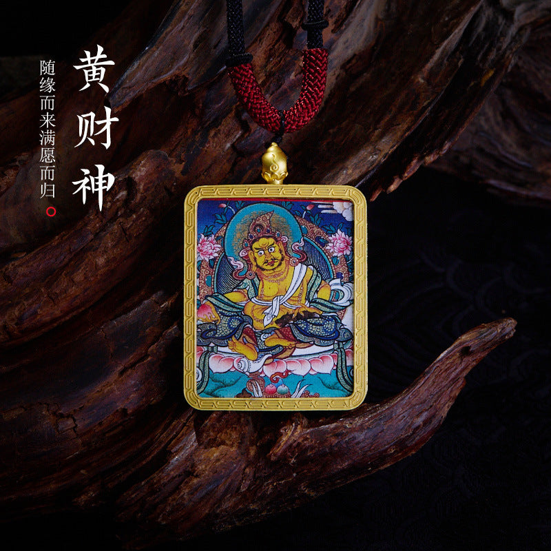 Tibetan Style Golden Thangka Necklace Five Green Tara Pendant Sweater Chain Gawu Box Zakilam Pendant Necklace