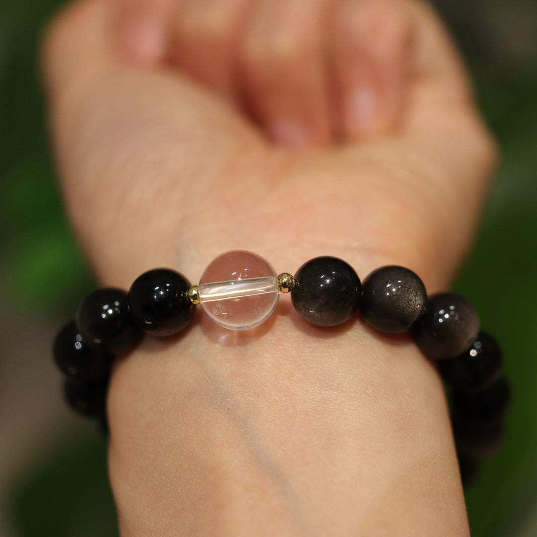 White Crystal Bracelet for Women Cat's Eye Obsidian Bracelet Lifetime Unisex Crystal Valentine's Day Couple Gift