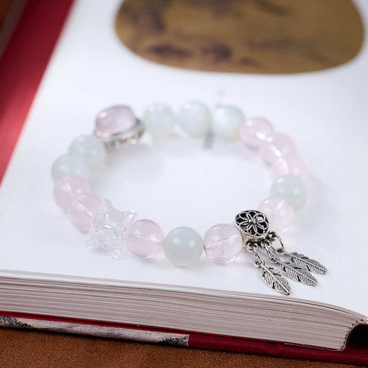Original Design Natural10MM Pink Crystal Bracelet for Women S925Silver Wealth Tree Leaf High-End Crystal Bracelet