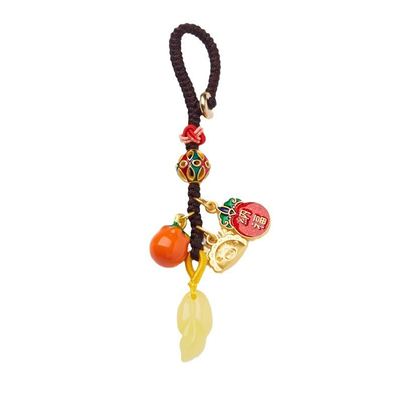 Temple Cultural and Creative Keychain One Leaf Brings Wealth Second Generation Amber Leaf Design Key Pendant Gift