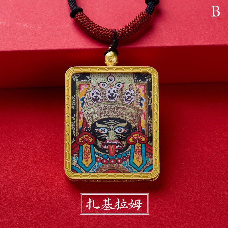Tibetan Style Zakiram Zodiac Birth Year Buddha Hand-Painted Thangka Gawu Box Pendant Necklace for Men and Women Past Life and Current Life