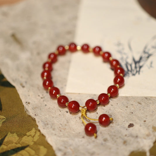 Live Streaming Natural8MM Red Agate Bracelet for Women Good Things Come in Pairs Tassel Style Woven Chalcedony Agate Bracelet