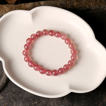 Custom Natural Strawberry Quartz Bracelet for Women Pigeon Blood Red Quartz DIY Pink crystal peach blossom beads