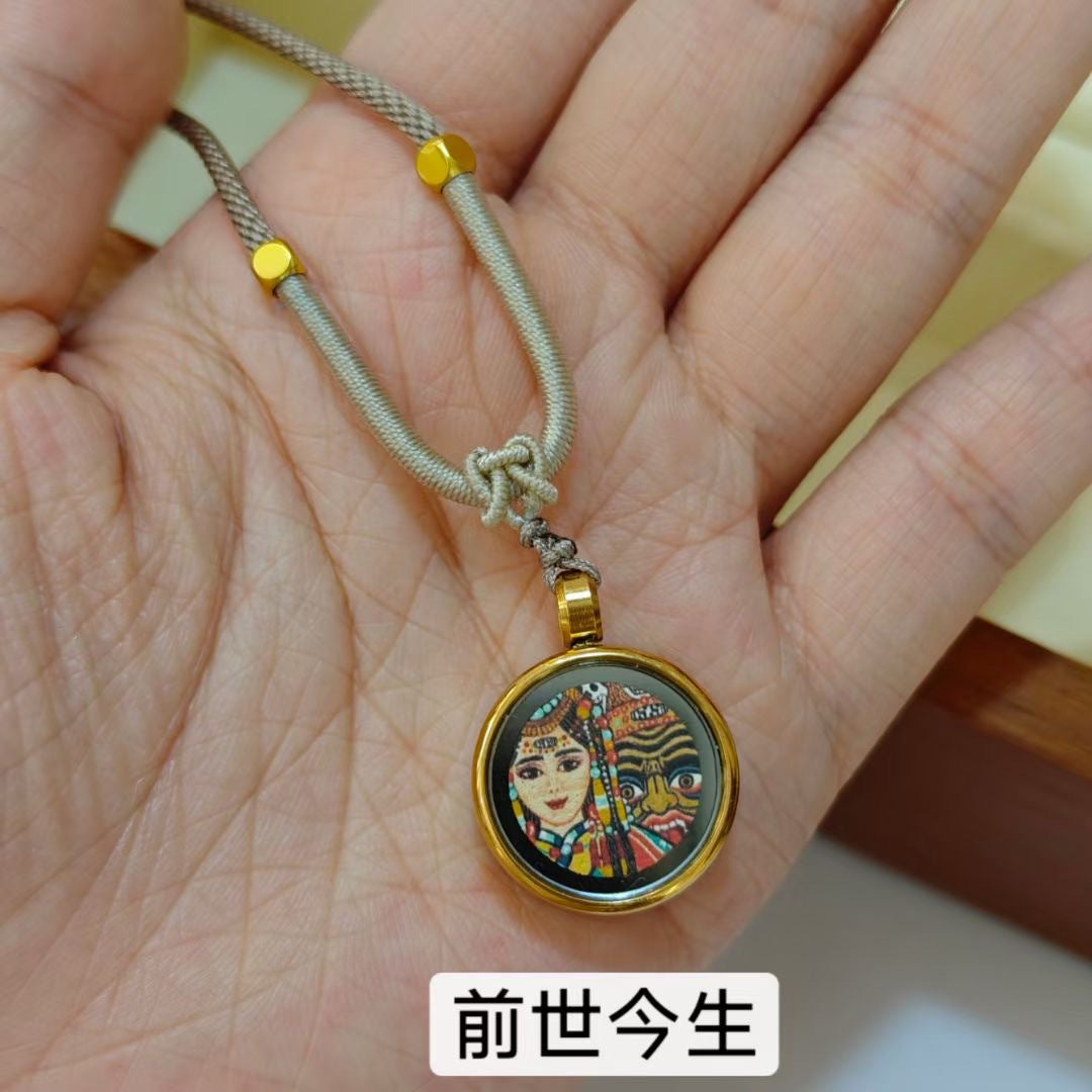 Tibetan Style Zakiram Zodiac Birth Year Buddha Hand-Painted Thangka Gawu Box Pendant Necklace for Men and Women Past Life and Current Life
