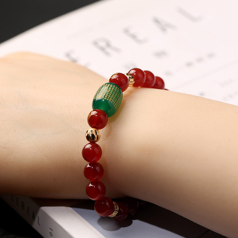 Zodiac Red Agate Bracelet with Green Agate Beads Unisex Jewelry