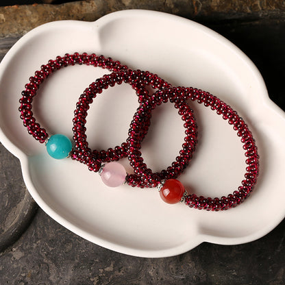 Natural Garnet Bracelet for Women Purple Tooth Black Crystal Jewelry Amazonite Pink Quartz Agate Woven Bracelet
