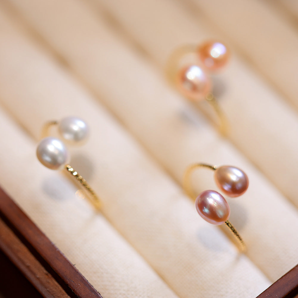 French Elegant Natural Freshwater Pearl Ring for Women Three-Color Pearl Adjustable Index Finger Ring Light Luxury Gentle Style