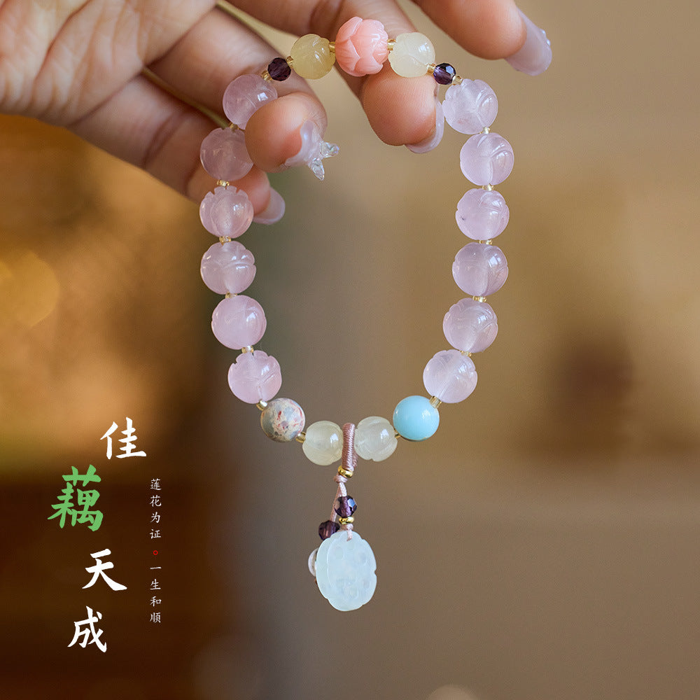 Tempel Natürliche Goldene Seide Jade Lotus Armband Viel Glück Lotus Tasche Trommel Antiken Stil Jade Armband