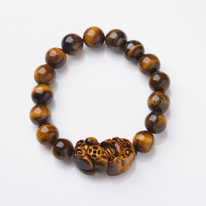 Natural Yellow Tiger Eye Stone Pixiu Bracelet A Grade Natural Tiger Eye Stone14MM Men's Tiger Eye Pixiu Bracelet Live Broadcast