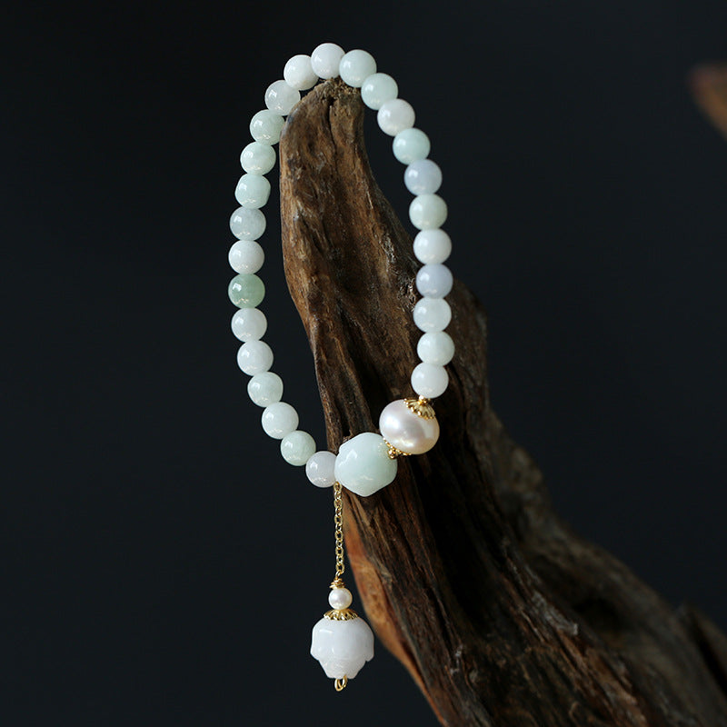 Original Natural Freshwater Pearl Face Jade Lotus Bracelet 14k Gold-Plated Women's Valentine's Day Gift Jade Bracelet