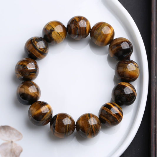 Jiaer Same Style Natural A Premium Tiger Eye Stone Bracelet Wood Transformation Stone Tiger Clear Stone Bracelet High-end Couple Bracelet