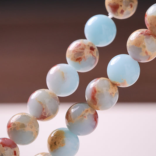 New Chinese Style Natural8MM Shoushan Stone Bracelet Blue Single Circle Bead Retro Ethnic Style Unisex Jewelry