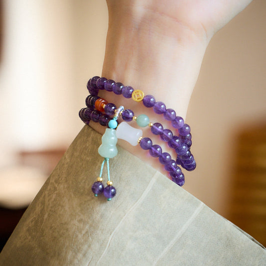 New Chinese Style Natural6MM Amethyst Bracelet for Women Gourd Coin Good Luck Crystal Bracelet Gift for Best Friend