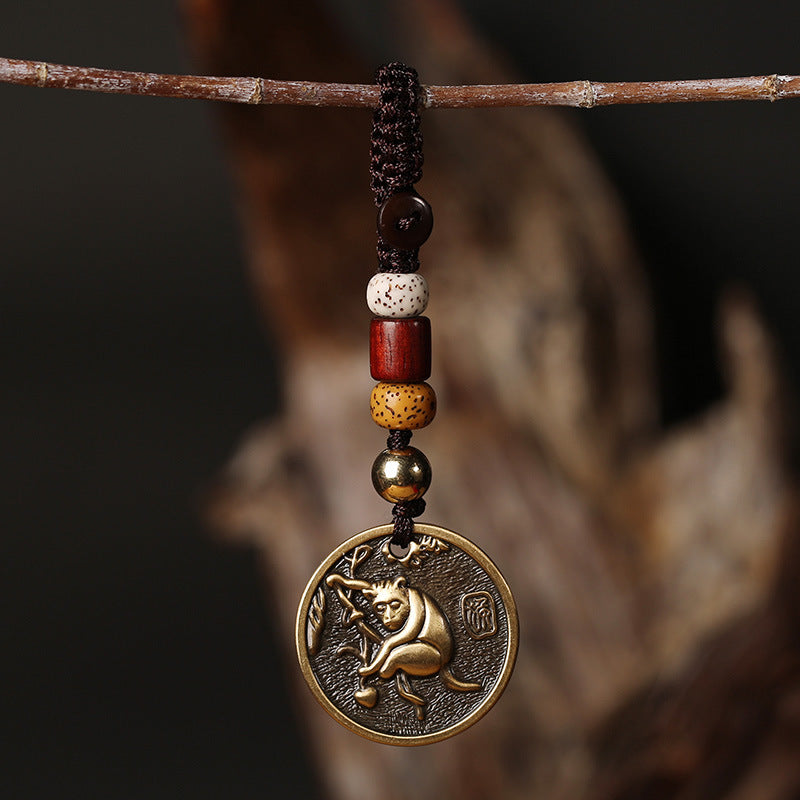 Brass Zodiac Keychain Zodiac Year Copper Pendant Car Hanging Ornament Gift