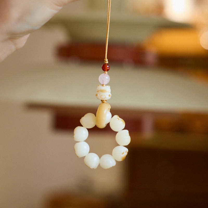 Natural White Jade Bodhi Phone Chain Charcoal Burnt Kitten Pendant Hand Twist Bag Hanging High-end Cultural Play Car Pendant