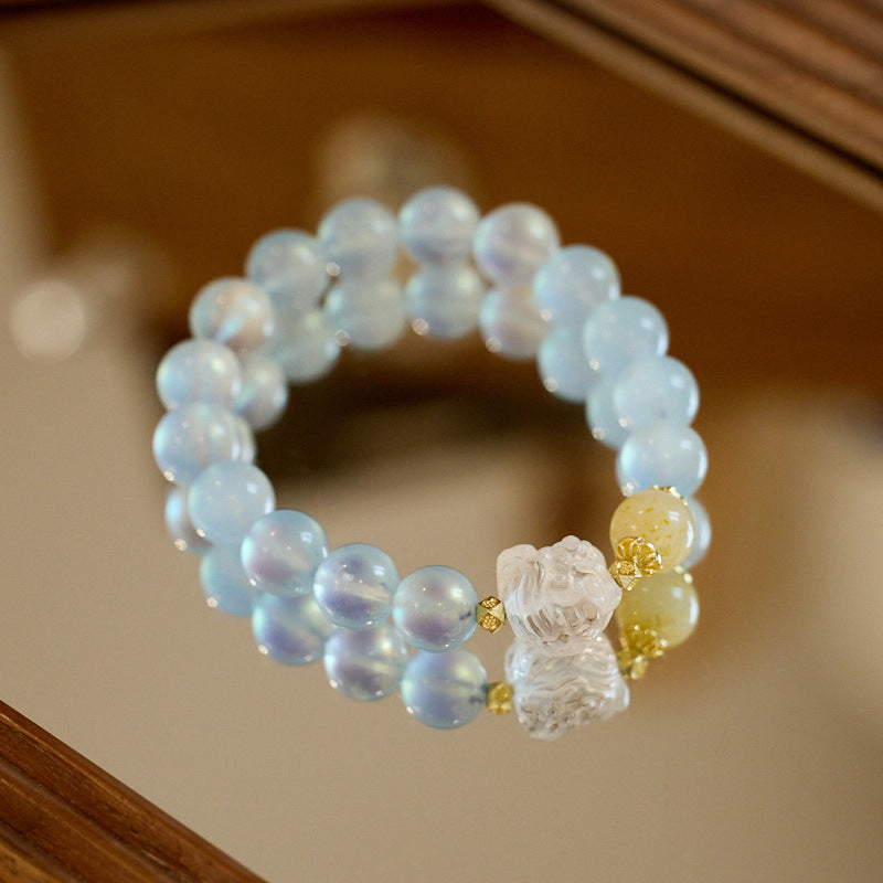 Chinese Style Aquamarine Bracelet for Women White Crystal National Trend Lion Dance Crystal Bracelet High-end Crystal Gemstone Gift