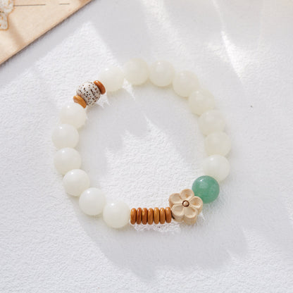Custom Processing Original Natural Bodhi Root Bracelet White Jade Bodhi108Buddha Beads Prayer Beads Bodhi Bracelet