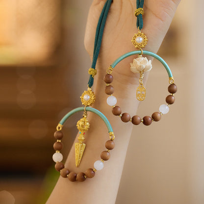 Temple Style Sandalwood Car Hanging Chinese Style Car Pendant Rearview Mirror Decoration for Men and Women Peaceful Car Hanging Decoration