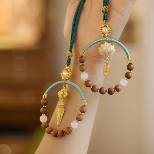 Temple Style Sandalwood Car Hanging Chinese Style Car Pendant Rearview Mirror Decoration for Men and Women Peaceful Car Hanging Decoration