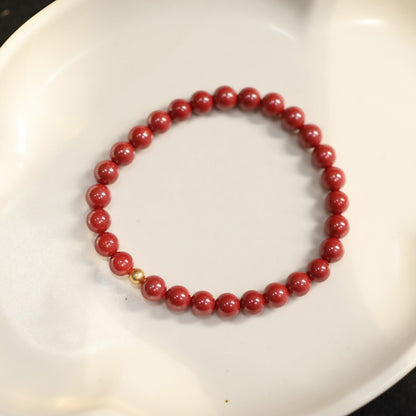 Natural High-Content Imperial Sand Bracelet with Amber and Freshwater Pearl Red Chinese Style Zodiac Year of the Dragon Cinnabar Bead Bracelet
