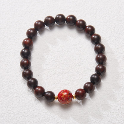 Natural Small Leaf Red Sandalwood Bracelet Authentic Old Material Sandalwood Buddha Beads Unisex Five-Way Five-Element Beads Wenwan Play Bracelet