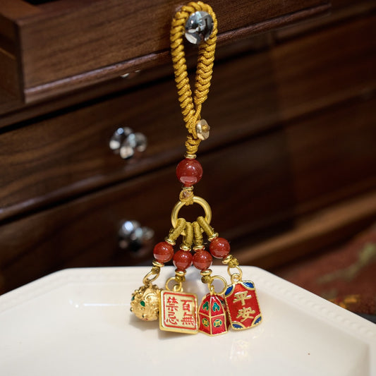 Chinese Retro Enamel Color God of Wealth Brass Key Buckle Ancient Law Alluvial Gold Birth Year Handmade Ornaments Small Gift