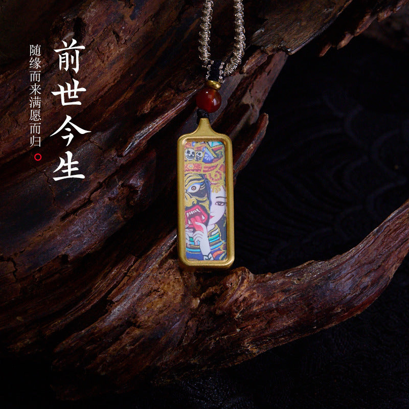 Tibetan Style Zakiram Zodiac Birth Year Buddha Hand-Painted Thangka Gawu Box Pendant Necklace for Men and Women Past Life and Current Life