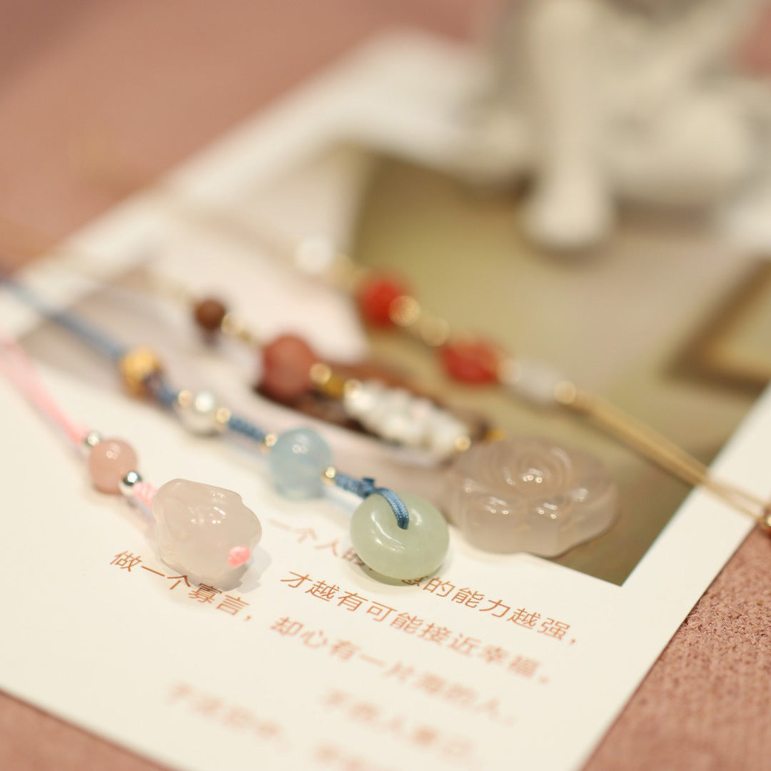 Natural Chalcedony Agate Hand Twisting Beads Phone Pendant Collection Soft Finger String Phone Chain Ancient Style Bag Strap