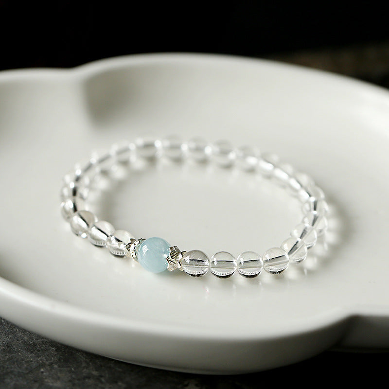 Original Design Niche White Crystal Bracelet Fashion Simple Style Aquamarine Women S925Sterling Silver Jewelry Bracelet